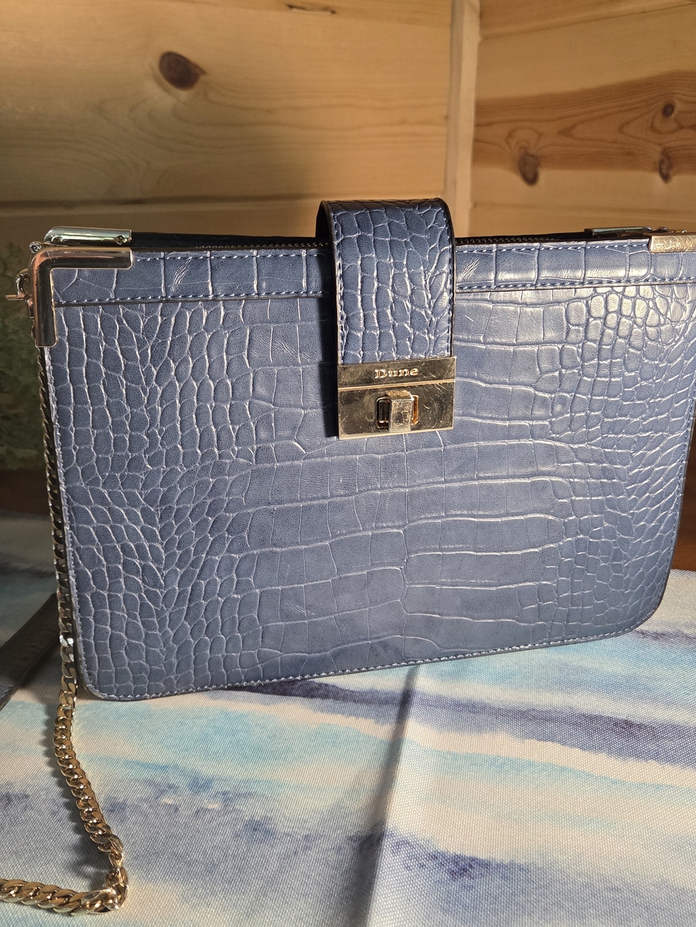 Dune‎ London Blue Croc-Embossed Shoulder Bag with Gold Hardware